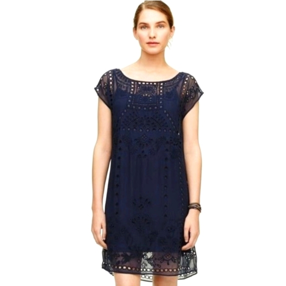 Club Monaco Dresses & Skirts - Club Monaco Navy Naoise Embroidered Dress Silk